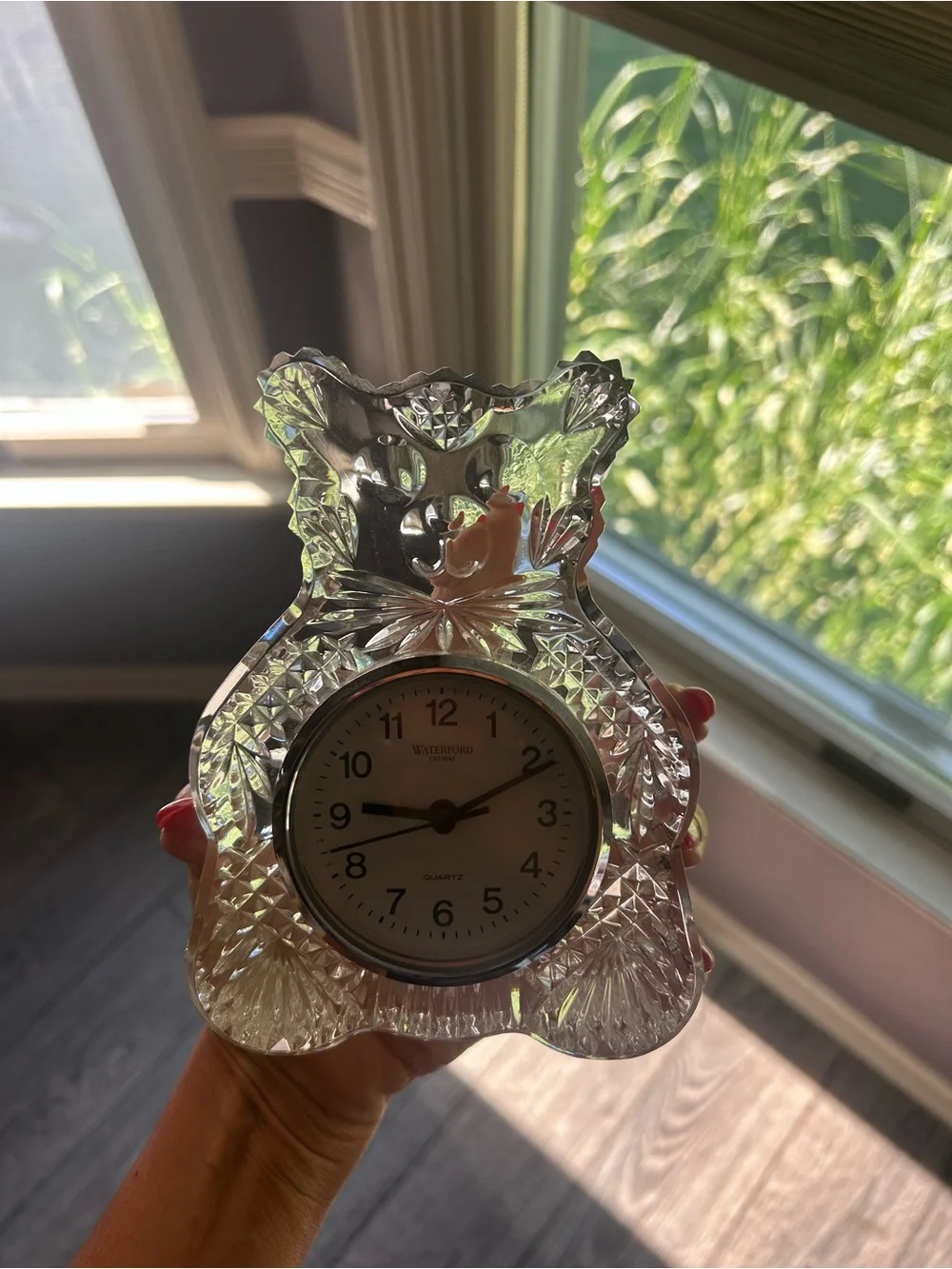Waterford Clear Crystal Cut Mantel Clock with Silver Dial